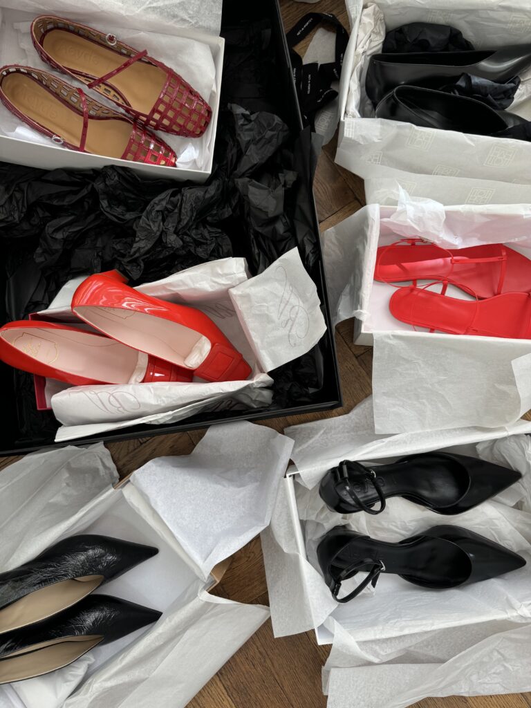 Red pumps netaporter over dress