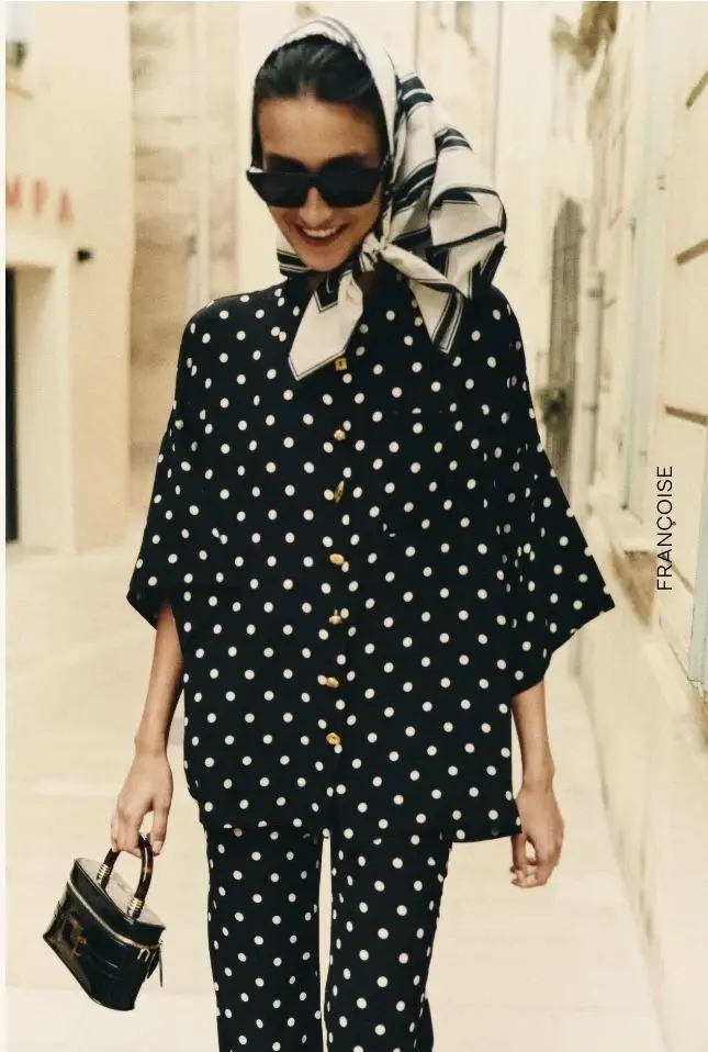 FRANÇOISE Exclusive Zaoua Polka-Dot Deadstock-Silk Shirt