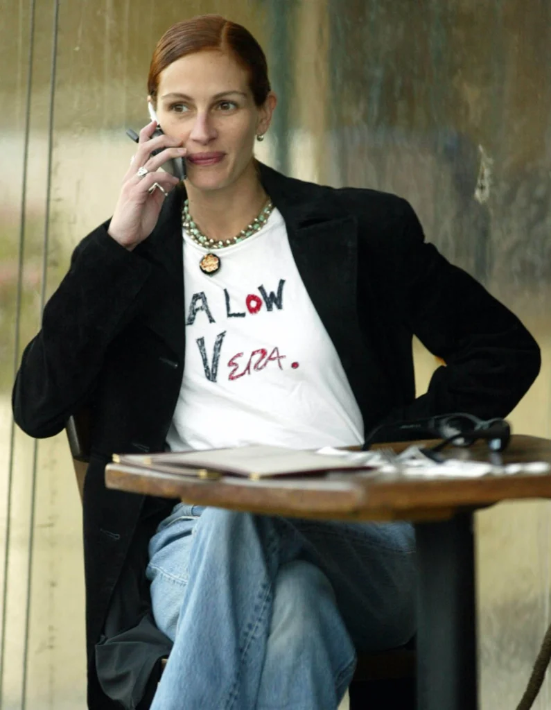 Julia Roberts Graphic Tee Over Dress