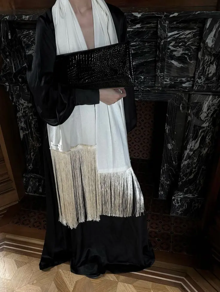 Silk Tassel Scarf Over Dress